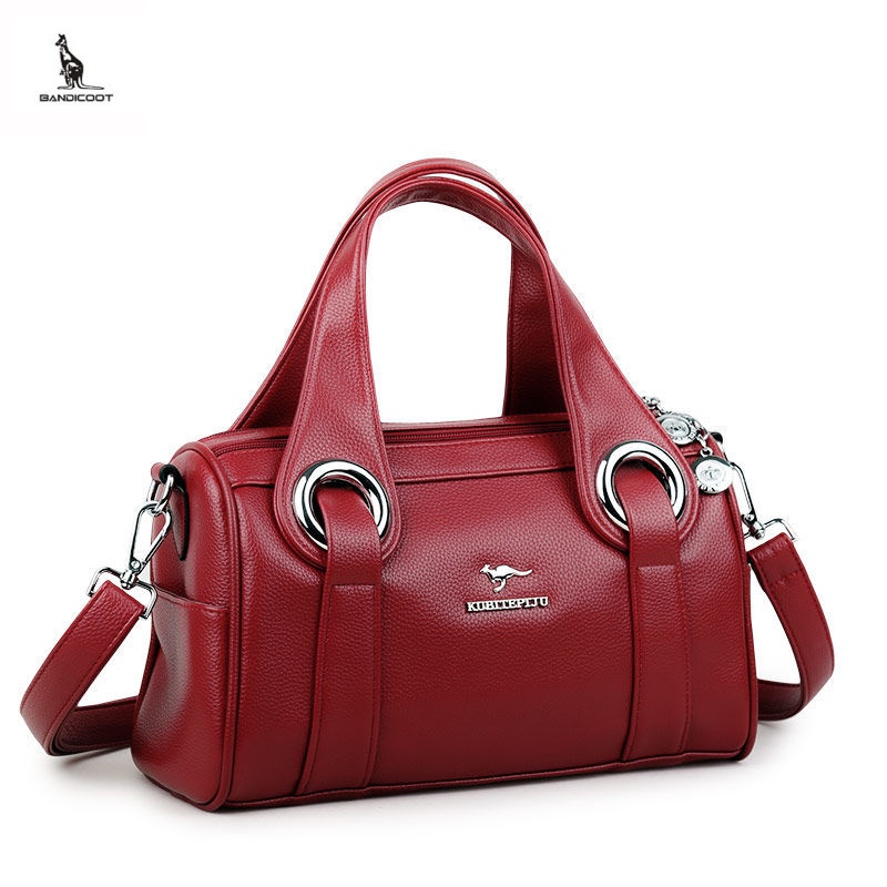 轻奢品牌中年女士手提包包女新款女包高级感软皮单肩斜挎小包 酒红 