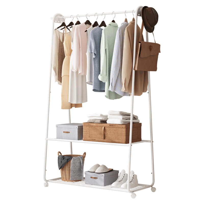 家丽人 衣帽架烤漆金属加粗钢管落地衣架轻奢卧室客厅多功能储物置物衣服架子阳台晾衣服架可移动加固鞋架