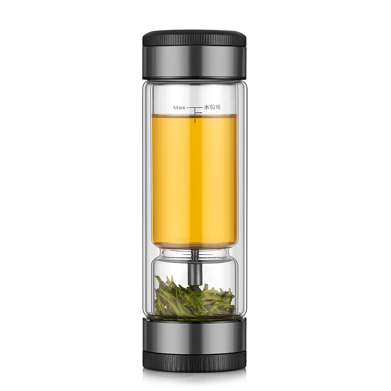 茶之戀茶水分離杯高端商務鈦杯雙層玻璃水杯子便攜辦公家用泡茶杯送老師 珠光灰