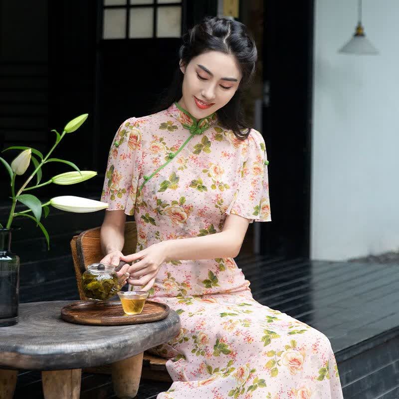 四美子改良粉色连衣裙女【玫双影】2023年新款夏季长款吊带旗袍两件套 XL使用感如何?
