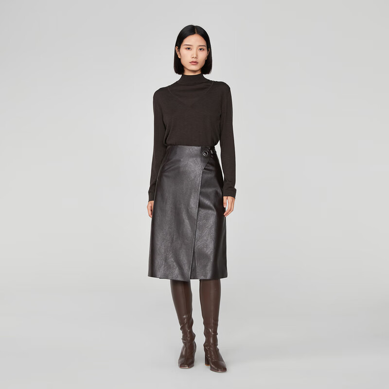 OVV【可机洗黄金羊毛】2023秋冬新款女装简约深V领长袖针织衫 深咖(净色)A6 L