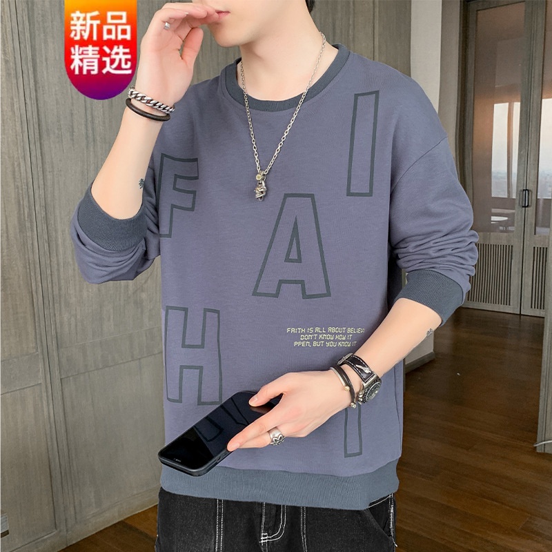 套头圆领卫衣2021新款男士长袖韩版潮流休闲宽松学生衣 kxp-225雾霾兰
