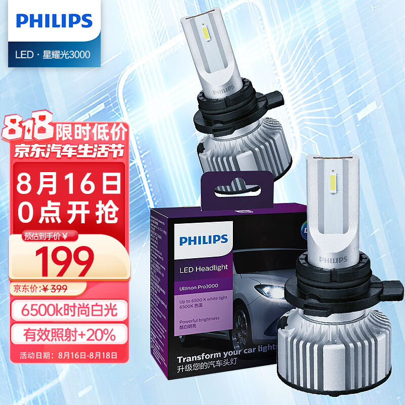 飞利浦（PHILIPS）星耀光3000 汽车LED大灯HIR2 9012 LED车灯灯泡 6500K白光 双支装怎么样,好用不?