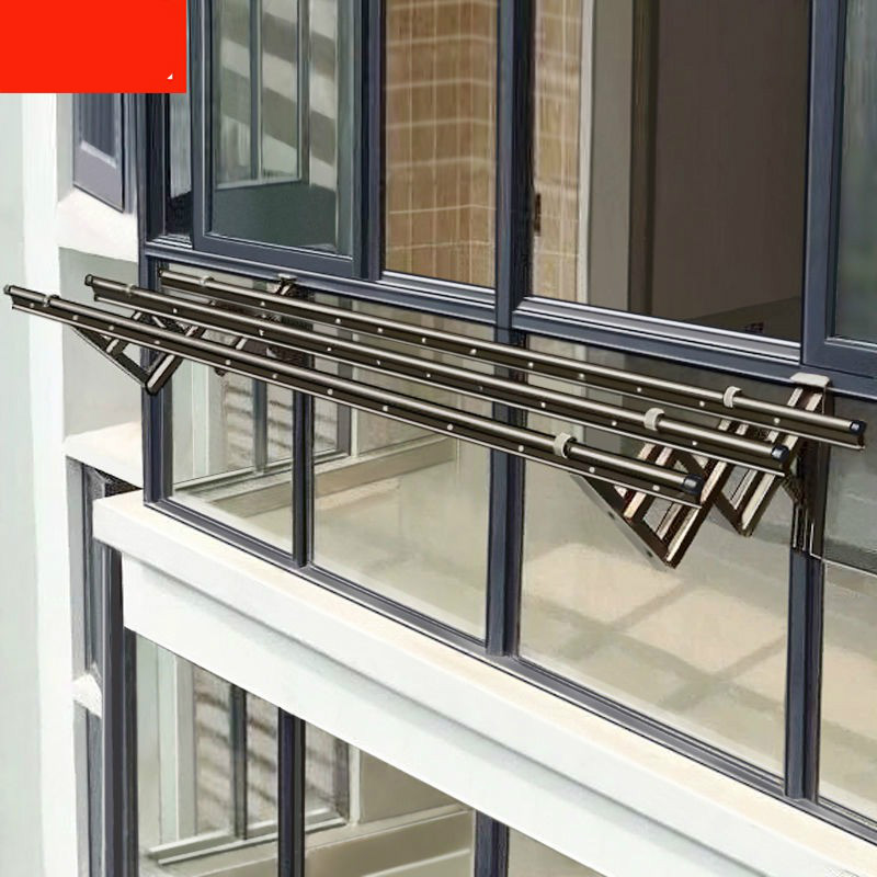 阳台窗外伸缩晾衣架室外推拉晒衣架家用折叠晾衣杆户外支架 太空银四