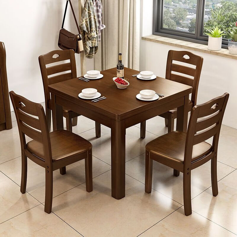 紫班家 高端 实木餐桌小户型四方桌饭桌椅组合现代简约正方形4人家用吃饭桌子 的 胡桃色 0.6米单桌