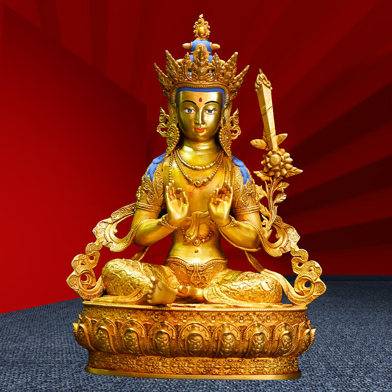 三漫陀 虚空藏菩萨铜尼泊尔工艺浮雕錾刻八大菩萨虚空藏菩萨佛像摆件