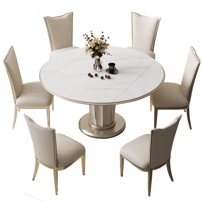 【5折】梦美斯宣 餐桌 意式岩板餐桌方圆两用伸缩美式轻奢圆桌家用小户型多功能变形饭桌 MDL-822 【可折叠】1.35m餐桌