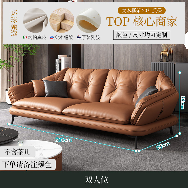 蓝博真皮沙发头层牛皮意式极简组合客厅北 双扶手双人位