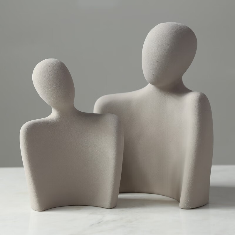 卡瓦利 现代简约轻奢极简陶瓷艺术情侣摆件饰品相守客厅抽象人物居