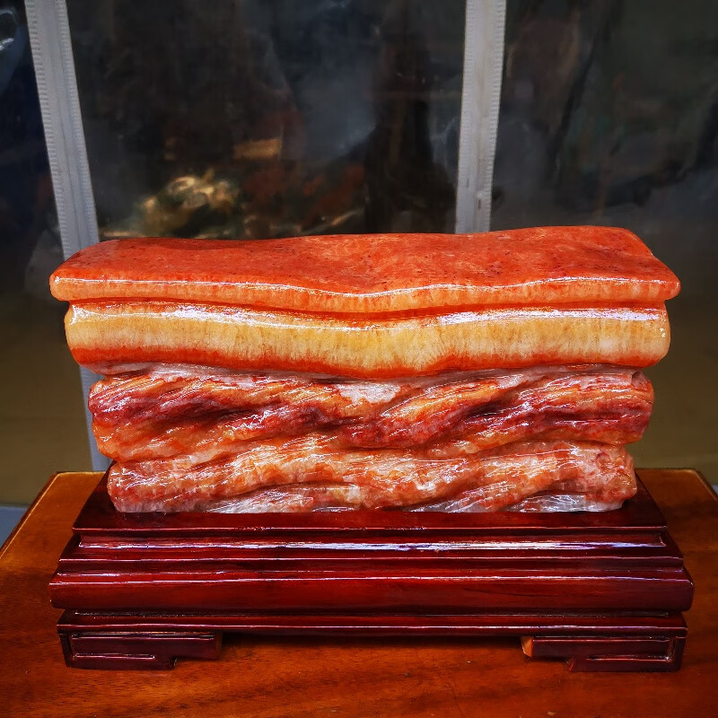 领跃腾信猪肉石奇石天然原石造型石观赏石东坡肉石腊肉石摆件装饰收藏