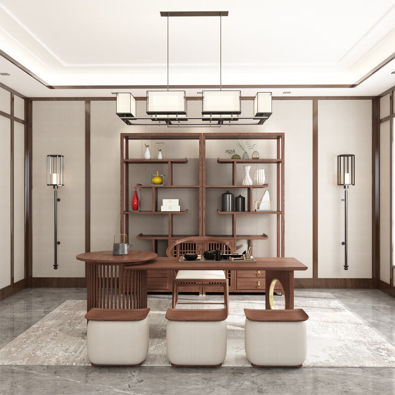 莎庭 新中式实木茶桌椅组合现代茶室茶艺桌禅意办公会所家具功夫茶台