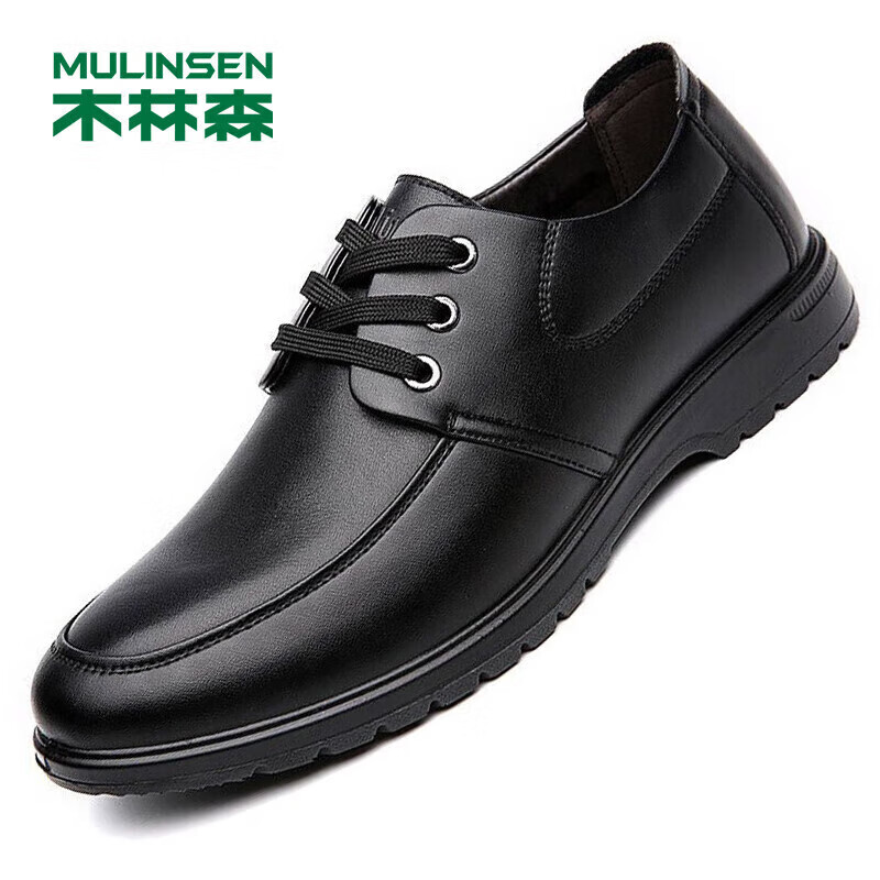 木林森（MULINSEN）男鞋商务皮鞋简约日常休闲单鞋 黑色 41码 SL67341