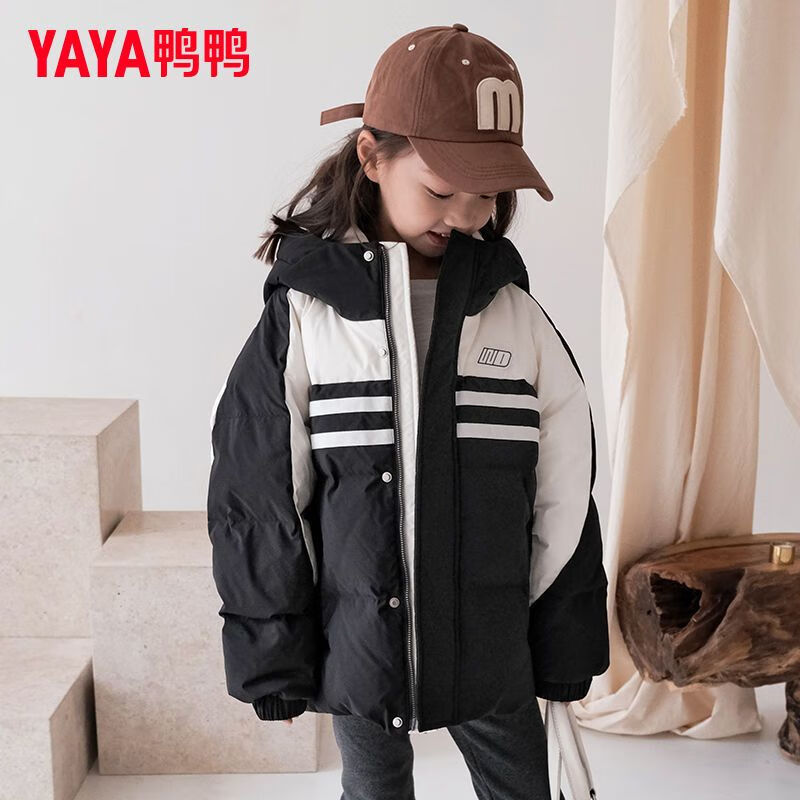 鸭鸭(YAYA)秋冬季新款女款儿童羽绒服女童加厚短款拼接运动户外保暖鸭绒外套 白色 均码 120