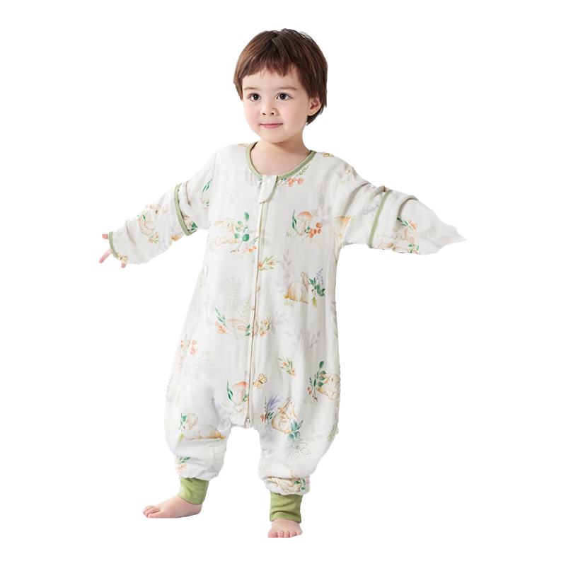 愛貝迪拉嬰兒睡袋兒童前六后四竹棉紗布分腿式寶寶防踢被春夏兒童睡衣L碼