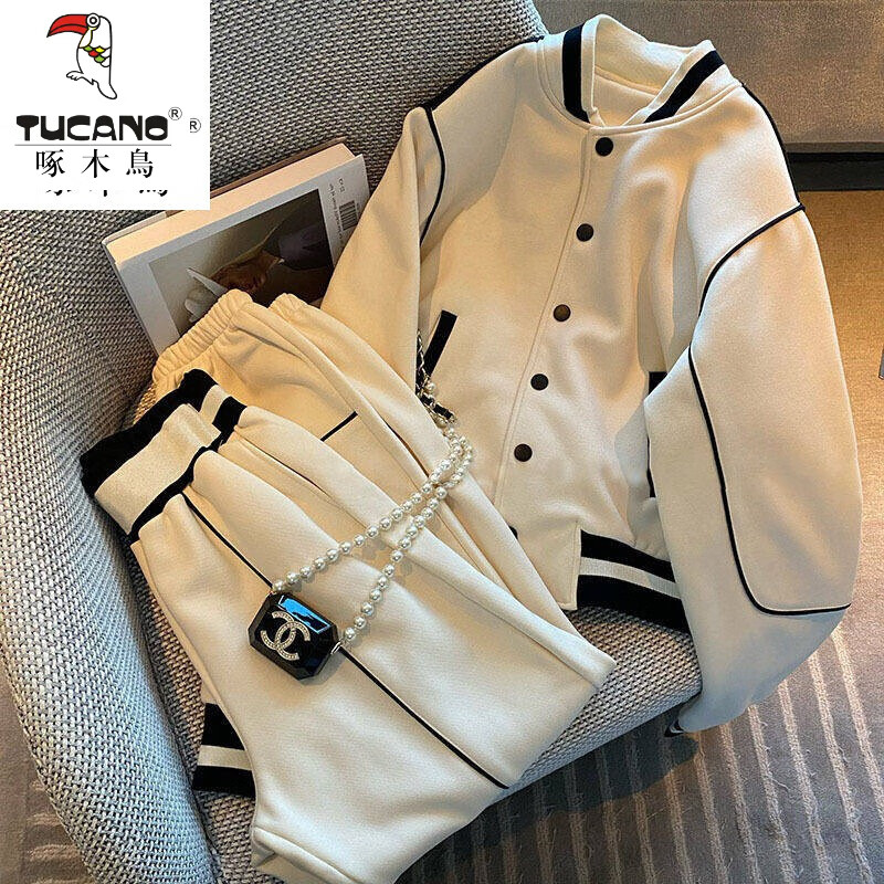 白色高级感棒球服束脚裤减龄两件套 白色-官方品牌旗舰女装十大品牌 m