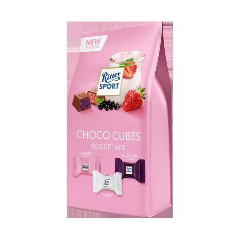 瑞特滋（RITTER SPORT）RitterSport瑞特滋迷你夾心牛奶巧克力高顏值喜糖 巧克力糖果 夾心牛奶什錦酸奶味袋裝72g(粉色