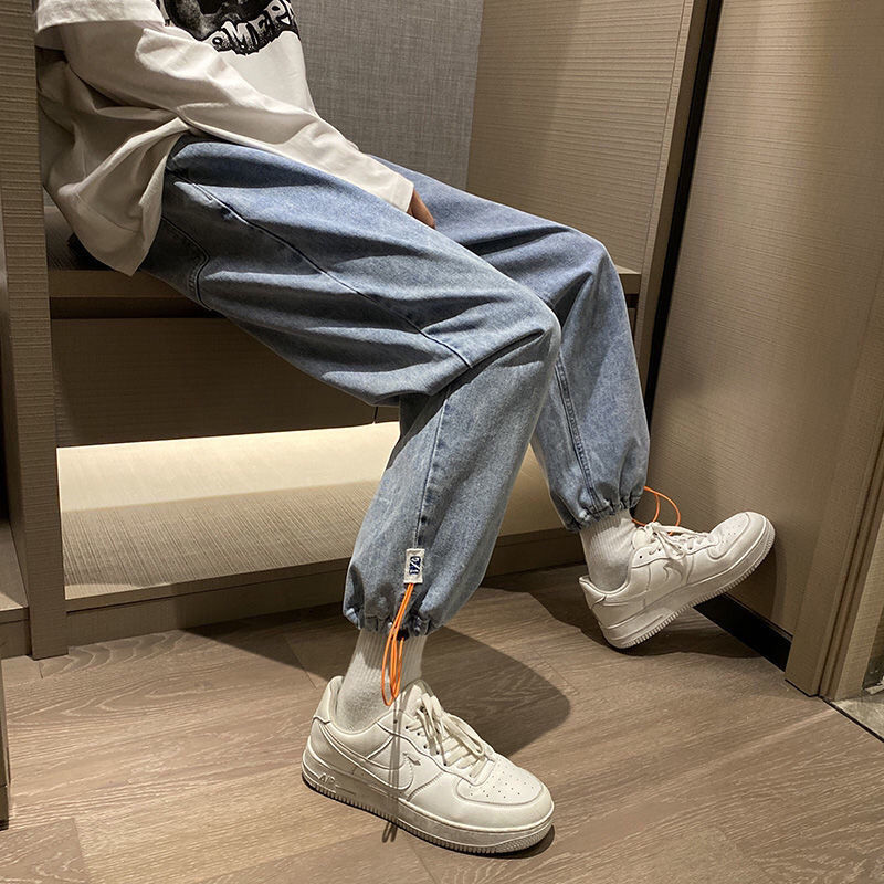 高中生大学生夏天穿的束腿裤男牛仔牛仔裤男春秋款2022年新款宽松直筒