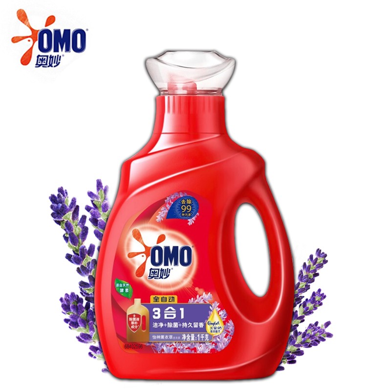 奥妙(omo)洗衣液1kg 除菌除螨 全自动三合一含金纺 天然酵素 怡神