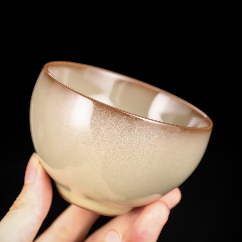 南北茶堂品茗杯陶瓷茶杯青瓷传世哥窑御黄猪油冻主人杯手工单杯茶盏