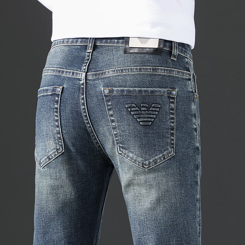 aj armani jeans秋冬新款牛仔裤男修身小直筒弹力裤子厚款青年流行大