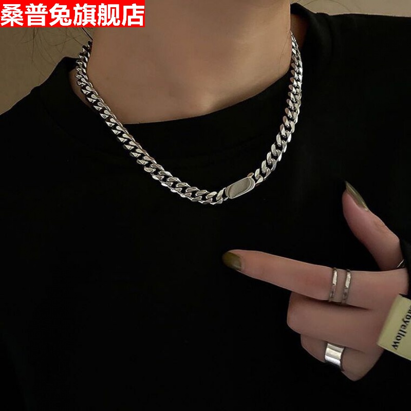 项链42cm佩戴图,42厘米的项链真人图片 桑普兔欧美项链女ins不掉色粗链钛钢毛衣链项链时尚配饰锁骨链百搭