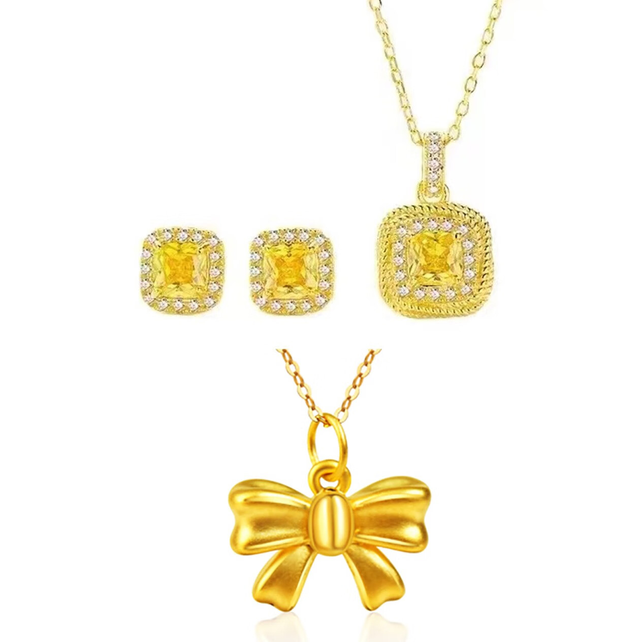 晶克拉美银925方糖吊坠耳钉足金在逃公主金吊坠配银链#礼物