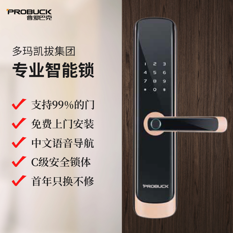普罗巴克(probuck)智能指纹锁 c级锁芯 密码锁 电子锁 家用防盗门锁