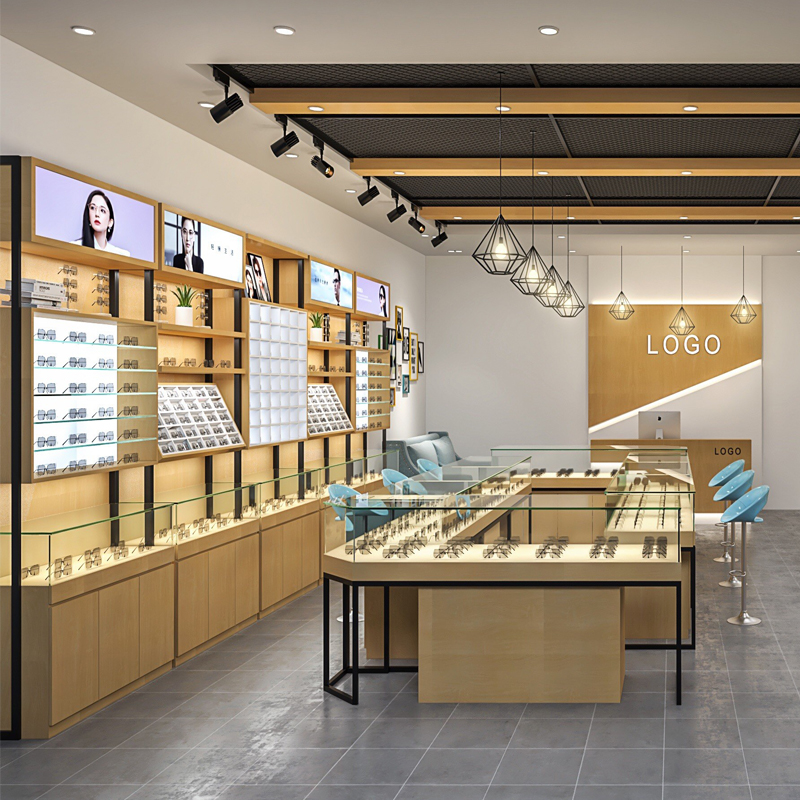 云漫卿眼镜店展示柜 生态板眼镜柜铁艺眼镜柜台快时尚眼镜店货架太阳