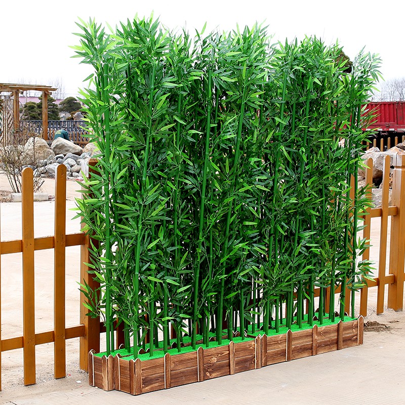 煦光仿真竹子室外装饰隔断假竹子入户屏风塑料竹子室内仿真绿植物挡墙 50厘米长底座+8根1.5米高竹子