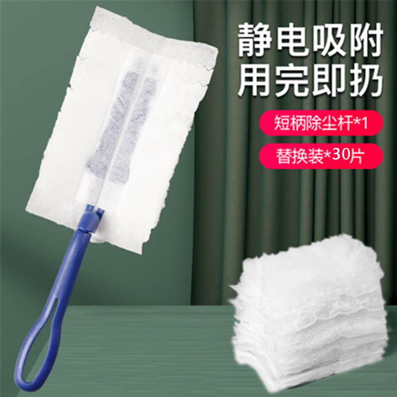 千居惠 静电除尘掸子家用吸尘掸子扫车灰尘掸子缝隙清洁一次性鸡毛掸扫灰神器车用擦灰鸡毛扫 鸡毛掸【1个把柄30个替换装】