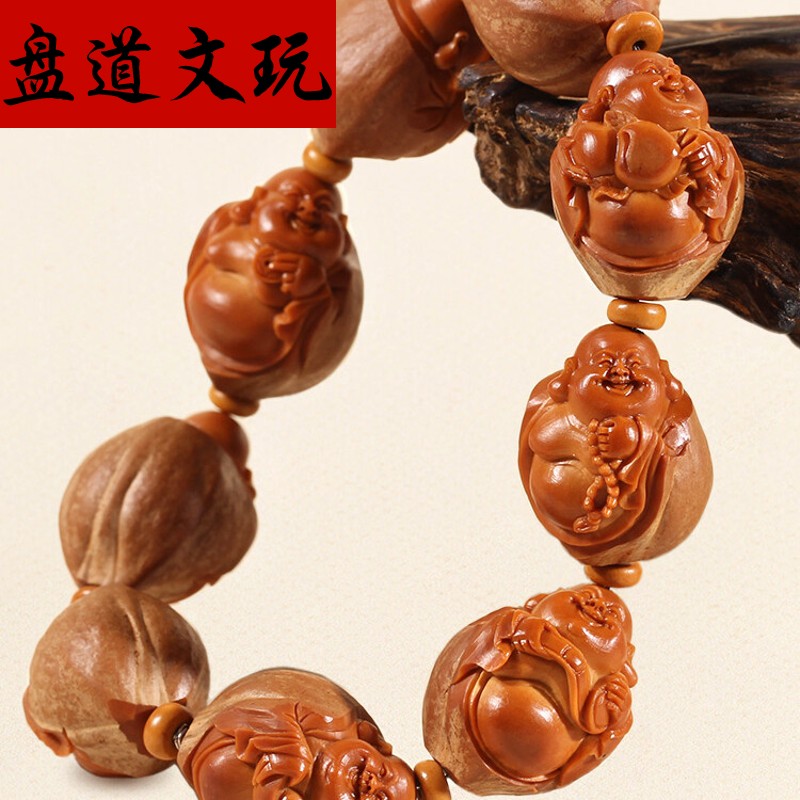 盘道 橄榄核手串橄榄胡核雕苏工南工名家雕刻纯手工文玩包衣弥勒佛
