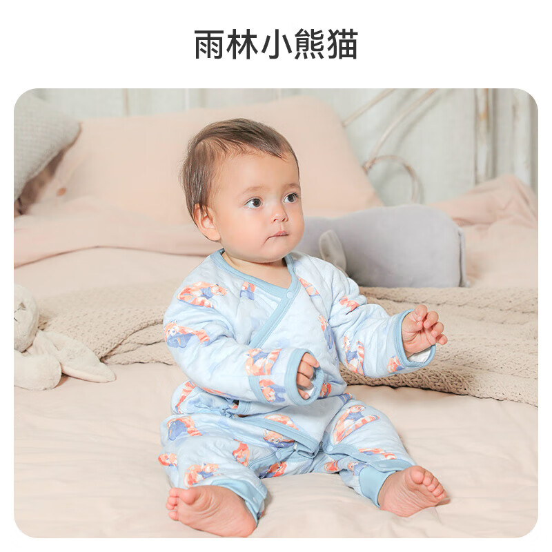ibaby/英伦宝贝婴儿连体衣新生儿哈衣儿童内衣男女童家居服宝宝爬服春 雨林小熊猫空气层连体 66cm