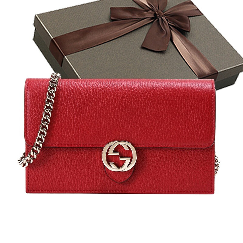 古驰(gucci)古驰女包女包双g扣国际单肩斜挎包翻盖链条包女包 红色