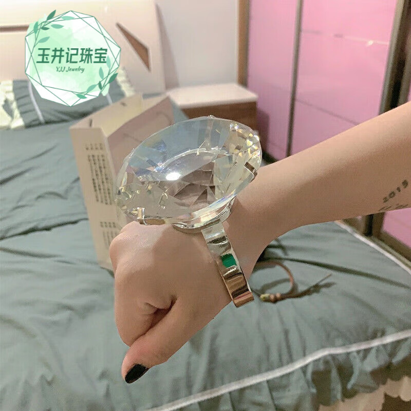 玉井記胖東來品質(zhì)520情人節(jié)禮物水晶超大大戒指求婚白表道具情人節(jié)送女 8厘米普通鉆+環(huán)+錦盒+刻字