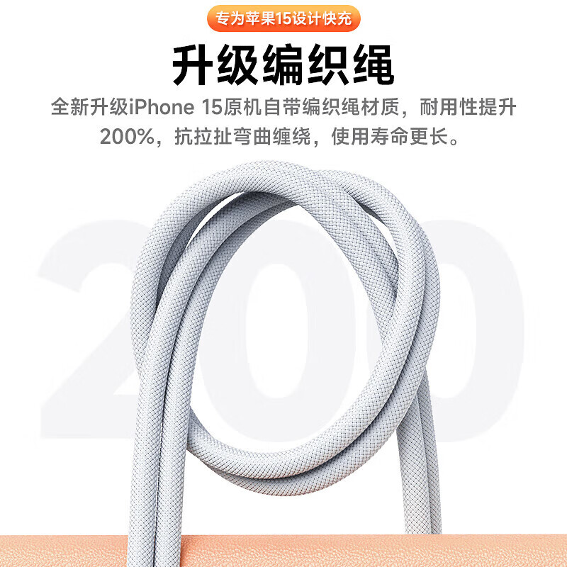 原装适配苹果充电器30W快充数据线套装氮化镓iphone15Promax/plus 【升级款】Type-C编织快充线-2米