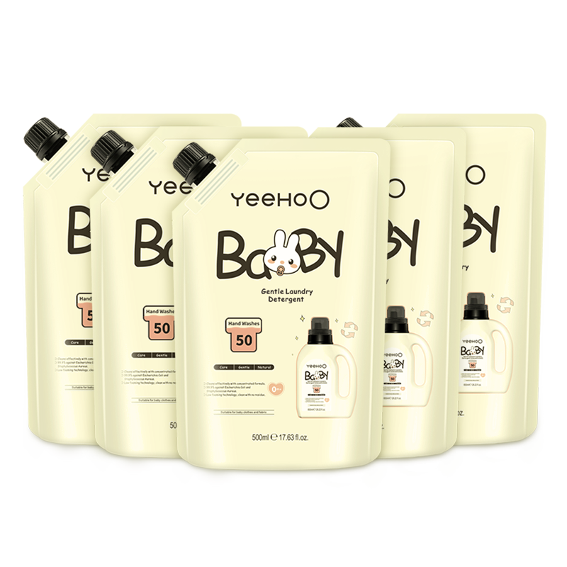 英氏（YEEHOO）嬰兒洗衣液寶寶專用洗衣皂液兒童內(nèi)褲洗液天然酵素去污柔衣護(hù)色 【到手5袋】洗衣液500ml