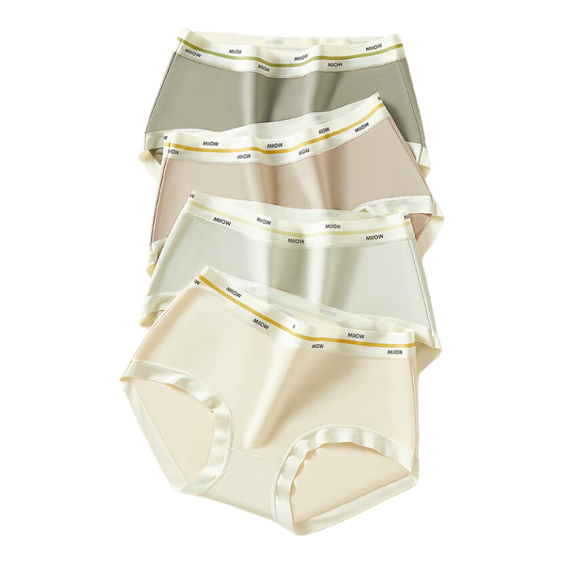 猫人7A抑菌裆中腰女士内裤女无痕运动风撞色字母腰带混色4条装L