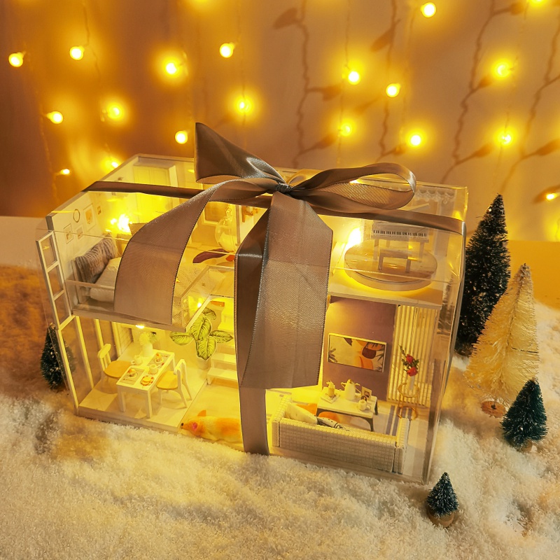 创意小礼品小屋 成品现货diy小屋手工复式模型小房子别墅情侣 旋转