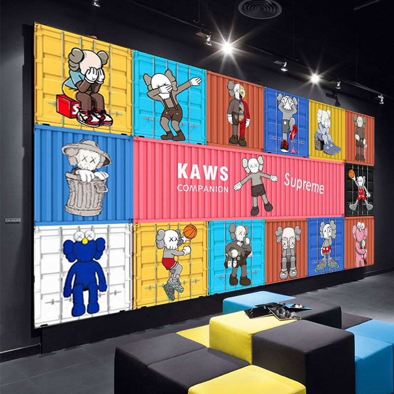 宿舍自粘壁纸墙纸 3d潮牌服装店墙纸时尚拍照背景墙画kaws芝麻街潮流
