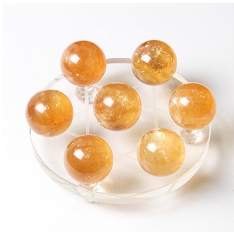 顶盈 天然黄水晶七星阵摆件 黄石圆球摆设 玄关装饰品 送礼 办公桌财招饰品 小号(底12CM中3CM边2.5CM)