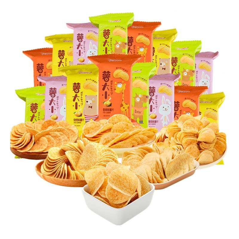 屿毅阿婆家薯片零食网红土豆片休闲解馋小零食一整箱便宜 24包加8包