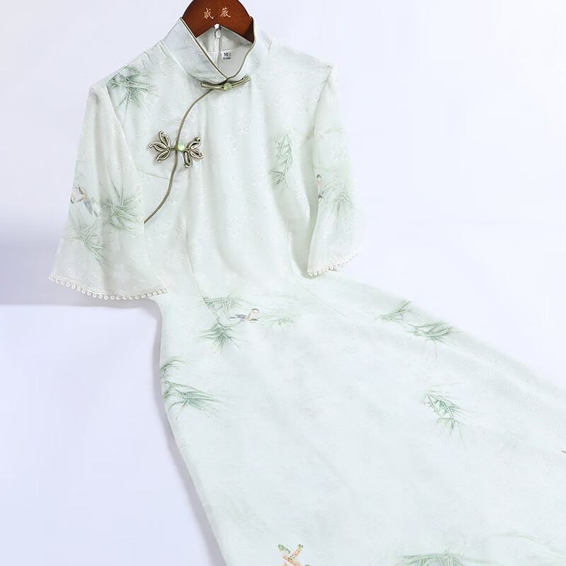 戚薇改良中式旗袍2024夏季新款A版中国风年轻少女优雅气质连衣裙   绿色 XL