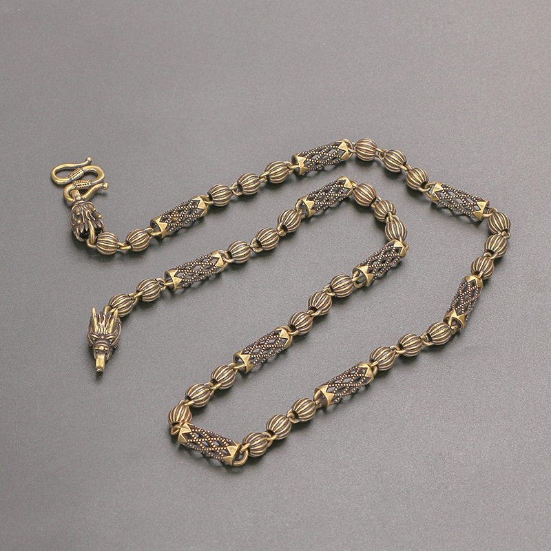 zcqbcy跨境货源 简约龙项链铜链条男士潮流复古裸链纯黄铜花纹diy财布