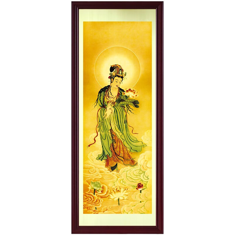 临宝得乐西方三圣挂画结缘 阿弥陀佛像 观音像竖版客厅铜版画 大势至