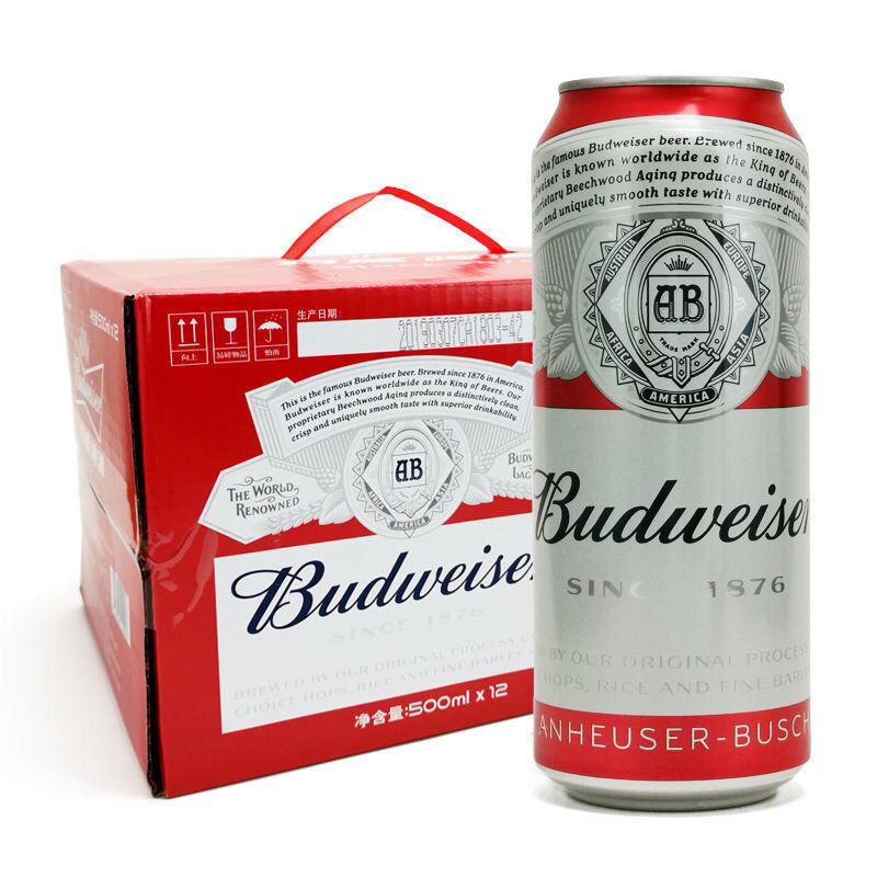 budweiser国产百威啤酒经典醇正小麦啤500ml*12听易拉罐装整箱 9月