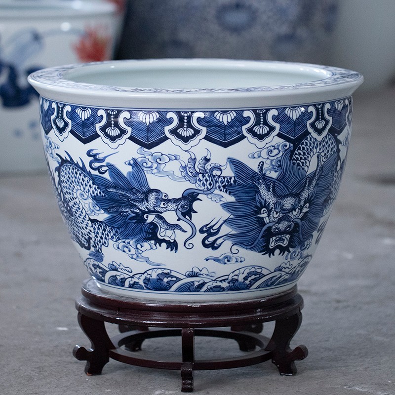 狂徒 景德镇制手绘青花龙纹特大号缸荷花睡莲庭院缸锦鲤金鱼缸阳台