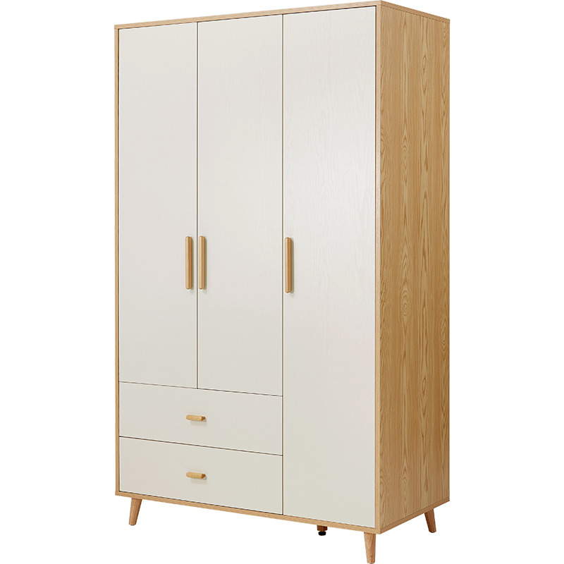 林氏木业简约现代衣柜木质家用卧室小户型三门JC18D【原木色+白色】21D-A三门衣柜1.2米+23D-A顶柜1.2米