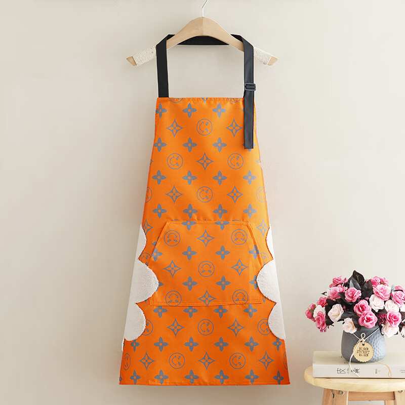 防油无袖围腰透气家用做饭可擦手时尚上班工作服透 升级擦手花星空橙