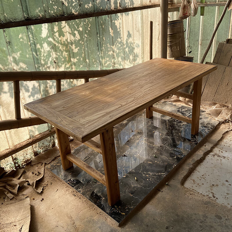 he)木茶桌实木吧台新中式复古茶台原木餐桌椅组 桌子120*60*75长宽高