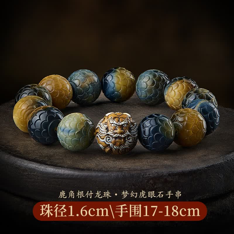 亚梵尼虎眼石手串男鹿角根付龙珠龙鳞虎晴石文玩佛珠盘玩念珠转运珠